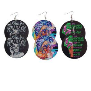 3 Pairs MEDIUM Statement Dangle Drop Wood Earrings Bundle - 002